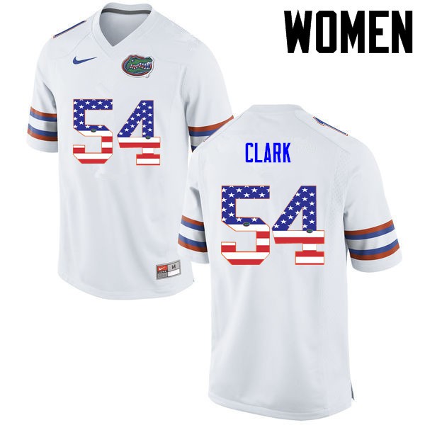 Florida Gators Women #54 Khairi Clark College Football USA Flag Fashion White
